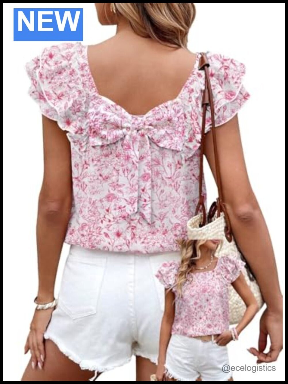 Bow Tie Back Ruffle Short Sleeve Chiffon Babydoll Tunic Blouse